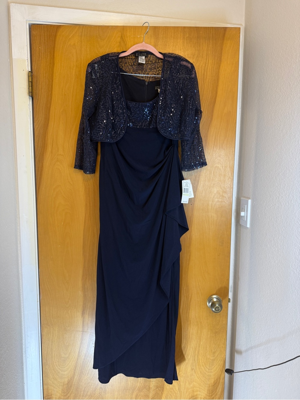 Navy Long Sleeve Evening Dress with Sequin Bolero
